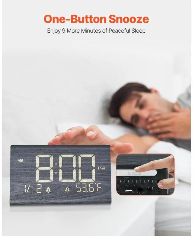 Alt view image 5 of 7 - VEVOR  Digital Alarm Clock with Dual Alarm USB Night Light Desktop Clock Black