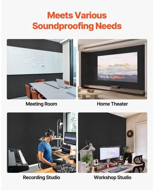 Alt view image 5 of 7 - VEVOR 18 Pack Acoustic Wall Panels 11.8 x 11.8 x 0.4 inch Self-Adhesive Black