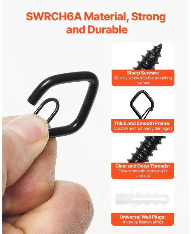 Alt view image 4 of 14 - VEVOR 20 PCS Q-Hanger Hooks Screw Hooks 2.17 in for Outdoor String Lights Decors