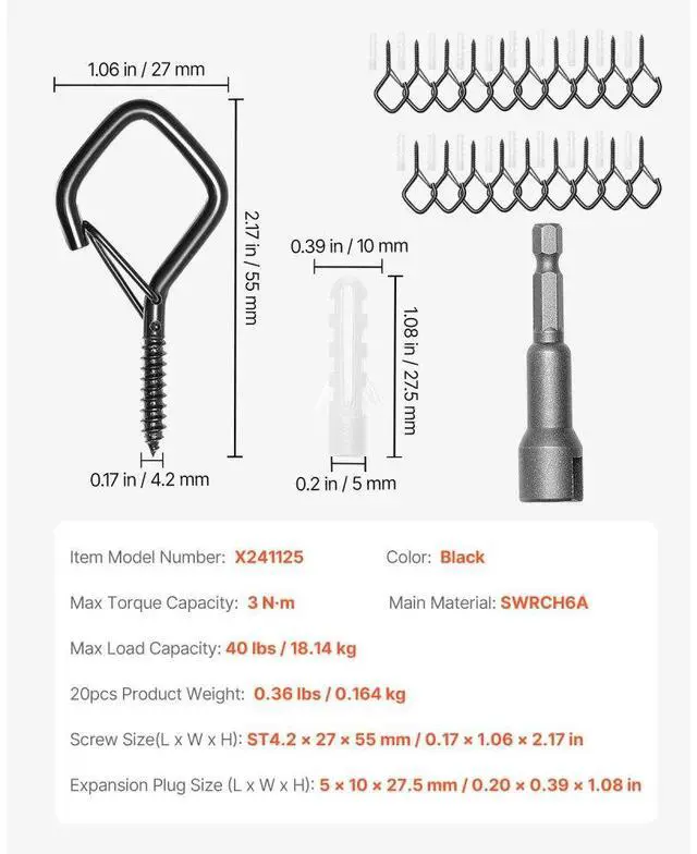 Alt view image 7 of 14 - VEVOR 20 PCS Q-Hanger Hooks Screw Hooks 2.17 in for Outdoor String Lights Decors