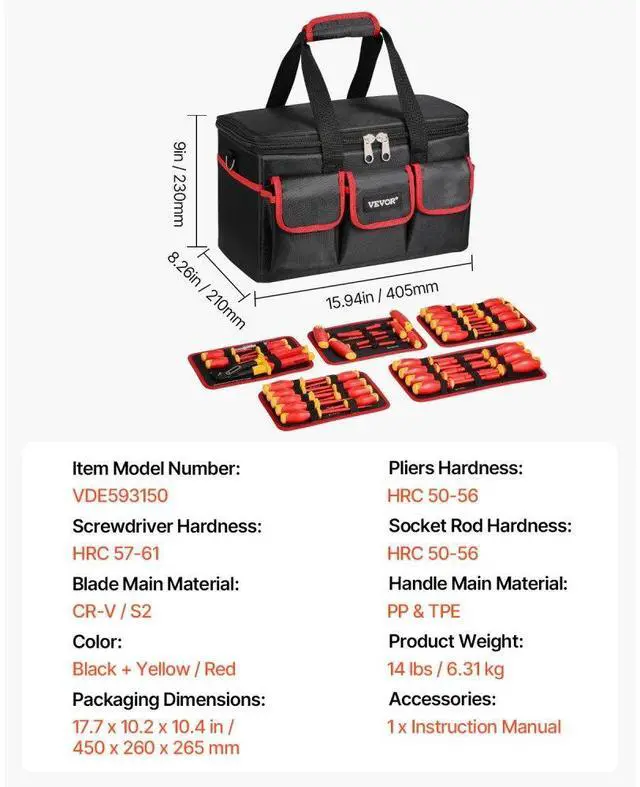Alt view image 7 of 7 - VEVOR Insulated Screwdriver Set 50-Piece Insulated Tool Set for Electricians 1000V