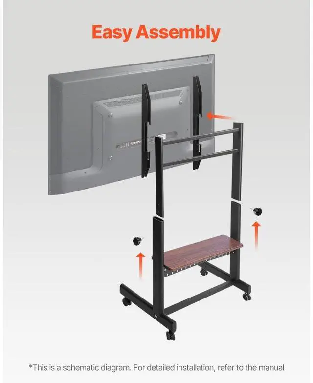 Alt view image 6 of 7 - VEVOR Rolling TV Stand Mobile TV Cart Holds Up to 205 lbs for 55-100 Inch TVs