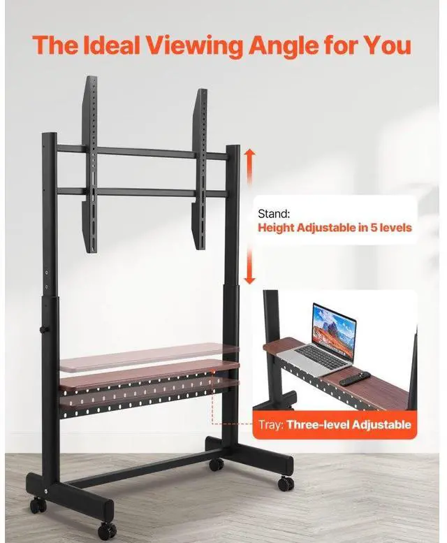 Alt view image 5 of 7 - VEVOR Rolling TV Stand Mobile TV Cart Holds Up to 205 lbs for 55-100 Inch TVs
