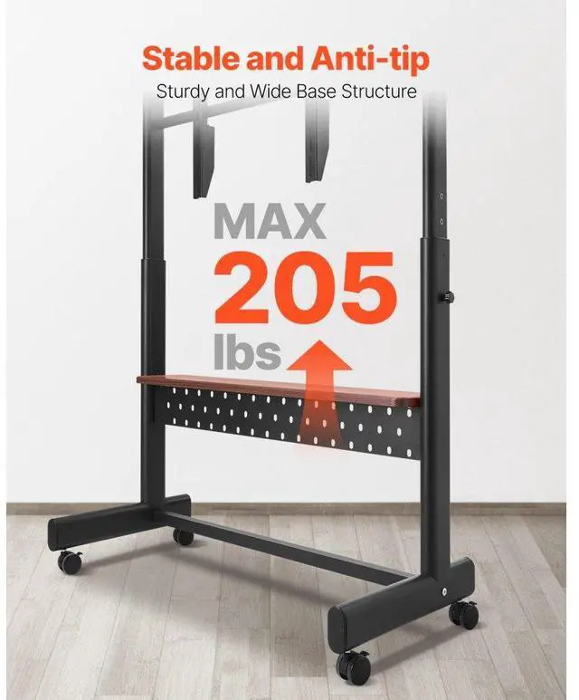 Alt view image 4 of 7 - VEVOR Rolling TV Stand Mobile TV Cart Holds Up to 205 lbs for 55-100 Inch TVs