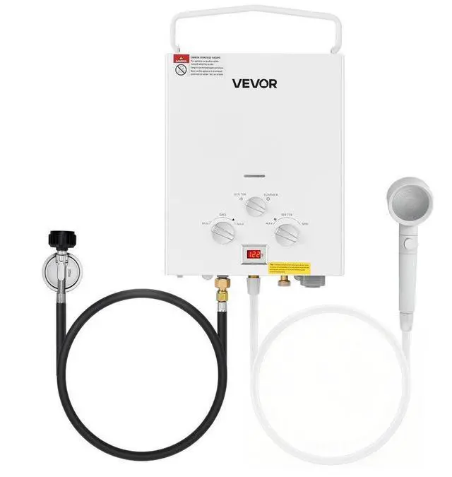 Main image of VEVOR Portable Propane Water Heater, 5L Tankless Outdoor Water Heater, 34000 BTU 1.32 GPM Instant Hot Water, with Accessory Set + Regulator for RV Camping Trips Cabins Barns