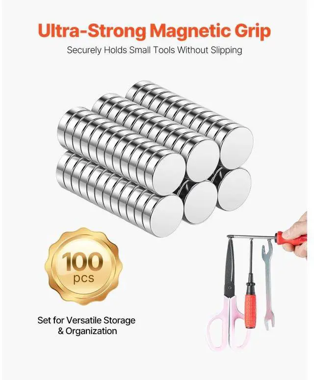 Alt view image 2 of 7 - VEVOR Rare Earth Magnets 100 Pcs Strong Round Small Neodymium Magnets Disc Storage Box