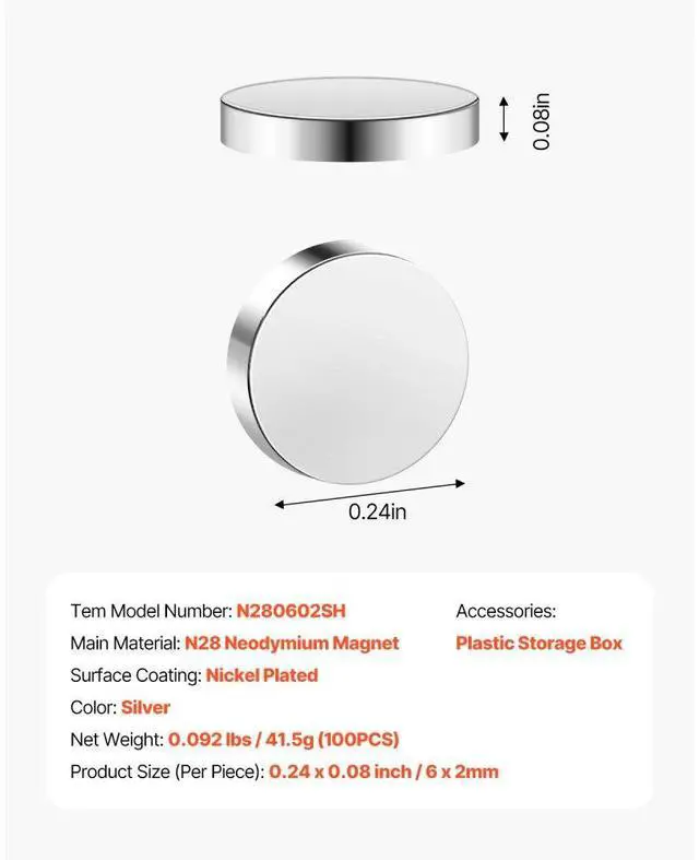 Alt view image 7 of 7 - VEVOR Rare Earth Magnets 100 Pcs Strong Round Small Neodymium Magnets Disc Storage Box