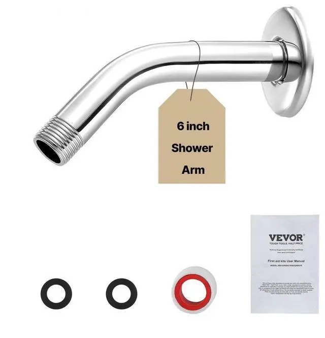 Main image of VEVOR Shower Head Arm with Flange 6 Inches Wall Mounted Stainless Steel Chrome Finish
