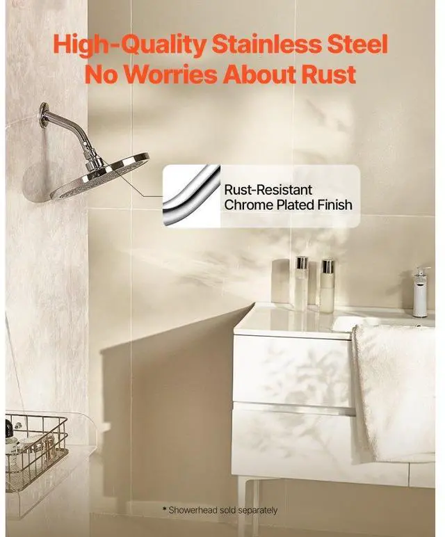 Alt view image 2 of 7 - VEVOR Shower Head Arm with Flange 6 Inches Wall Mounted Stainless Steel Chrome Finish