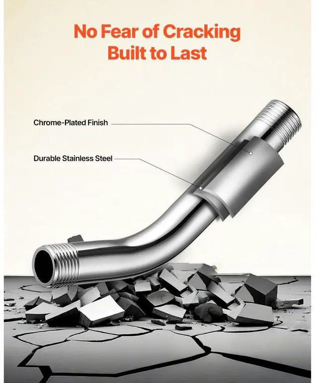 Alt view image 3 of 7 - VEVOR Shower Head Arm with Flange 6 Inches Wall Mounted Stainless Steel Chrome Finish