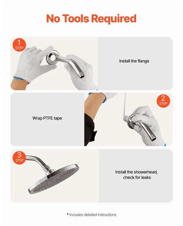 Alt view image 6 of 7 - VEVOR Shower Head Arm with Flange 6 Inches Wall Mounted Stainless Steel Chrome Finish