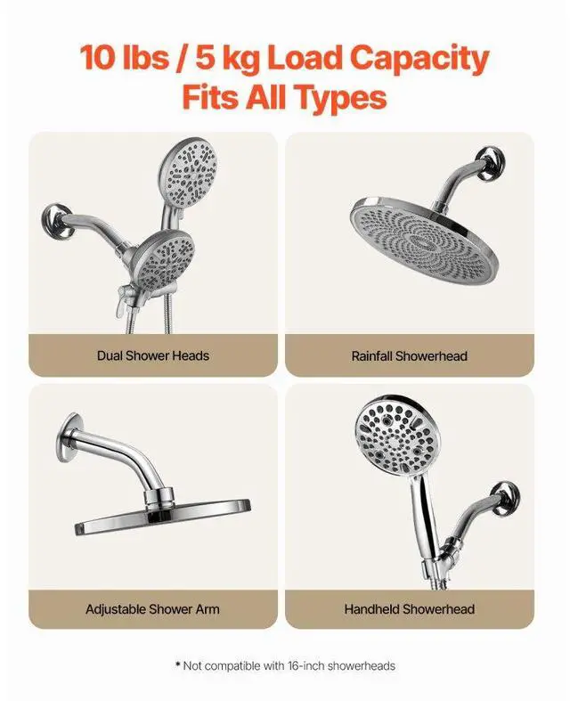 Alt view image 5 of 7 - VEVOR Shower Head Arm with Flange 6 Inches Wall Mounted Stainless Steel Chrome Finish