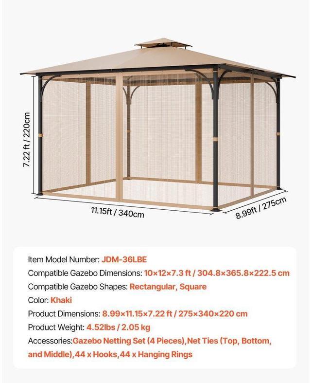 Alt view image 7 of 7 - VEVOR Replacement Mesh Gazebo Netting Screen for 10x12x7.3 ft Outdoor Patio, Net Only