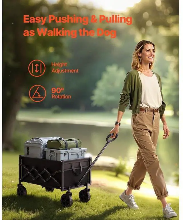 Alt view image 4 of 7 - VEVOR Collapsible Wagon Carts 120L & 225LBS Heavy Duty Folding Garden Cart Black