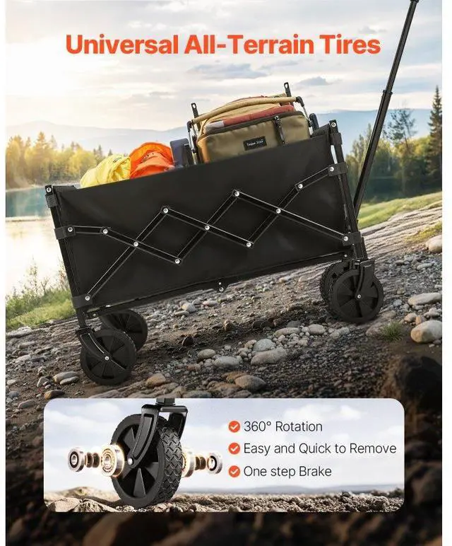 Alt view image 5 of 7 - VEVOR Collapsible Wagon Carts 120L & 225LBS Heavy Duty Folding Garden Cart Black