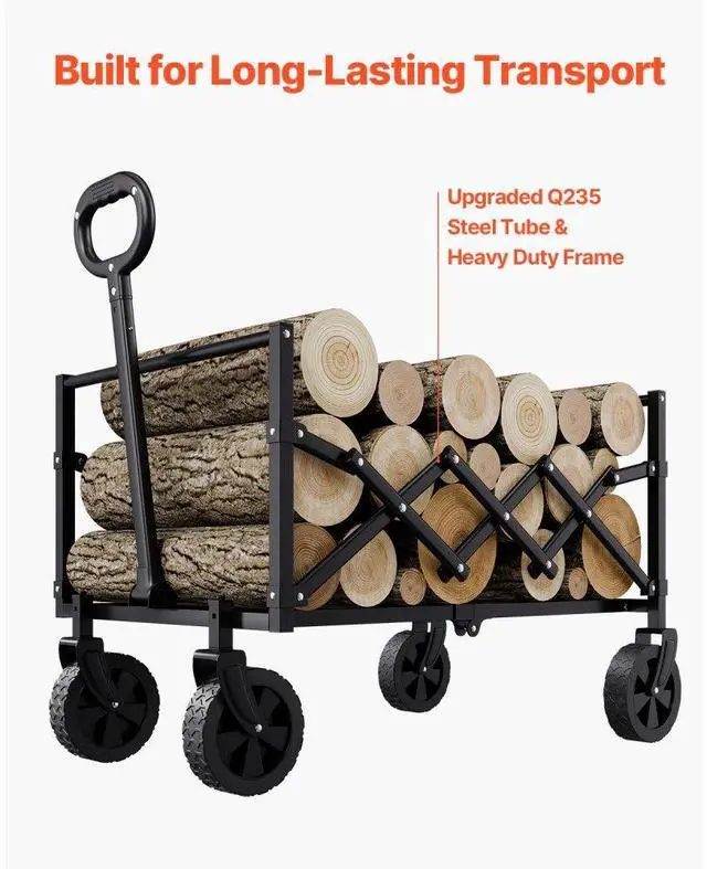 Alt view image 6 of 7 - VEVOR Collapsible Wagon Carts 120L & 225LBS Heavy Duty Folding Garden Cart Black