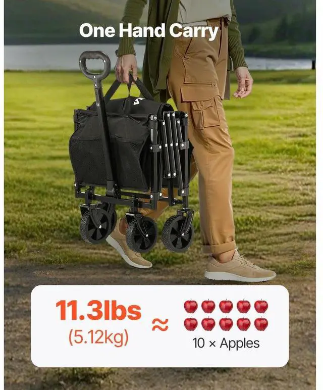 Alt view image 7 of 7 - VEVOR Collapsible Wagon Carts 120L & 225LBS Heavy Duty Folding Garden Cart Black