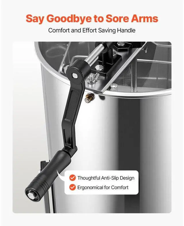Alt view image 3 of 7 - VEVOR Manual Honey Extractor 2 Frame Beekeeping Honeycomb Spinner Stainless Steel