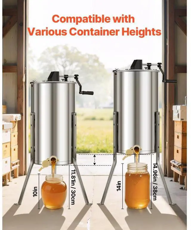 Alt view image 5 of 7 - VEVOR Manual Honey Extractor 2 Frame Beekeeping Honeycomb Spinner Stainless Steel