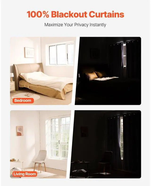 Alt view image 2 of 7 - VEVOR Blackout Curtains 84 Inch Length 2 Panels Set 52 Inch Wide Each for Bedroom