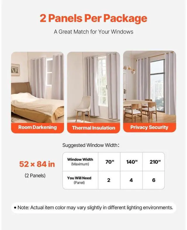Alt view image 5 of 7 - VEVOR Blackout Curtains 84 Inch Length 2 Panels Set 52 Inch Wide Each for Bedroom
