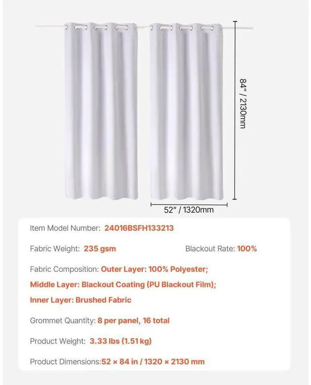 Alt view image 7 of 7 - VEVOR Blackout Curtains 84 Inch Length 2 Panels Set 52 Inch Wide Each for Bedroom