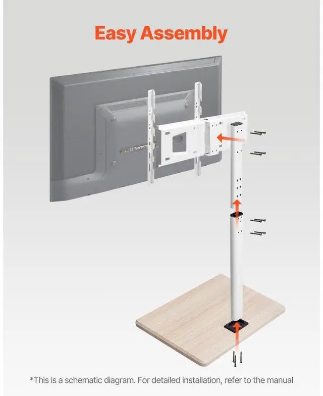 Alt view image 6 of 7 - VEVOR Rolling TV Stand, Mobile TV Cart for 32-70 Inch Screens, 25° Left-Right Rotation and Height Adjustable TV Mount on Wheels, Holds up to 99 lbs for Corner, Bedroom, Outdoor, Max VESA 600x400mm