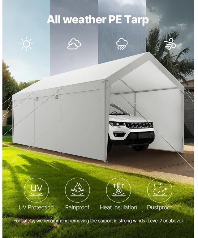Alt view image 6 of 7 - VEVOR Carport Car Canopy 10x20FT Heavy Duty Outdoor Car Shelter with Sidewalls White