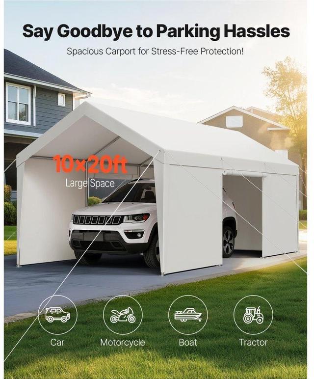 Alt view image 2 of 7 - VEVOR Carport Car Canopy 10x20FT Heavy Duty Outdoor Car Shelter with Sidewalls White