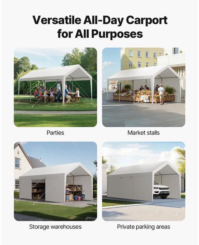 Alt view image 3 of 7 - VEVOR Carport Car Canopy 10x20FT Heavy Duty Outdoor Car Shelter with Sidewalls White