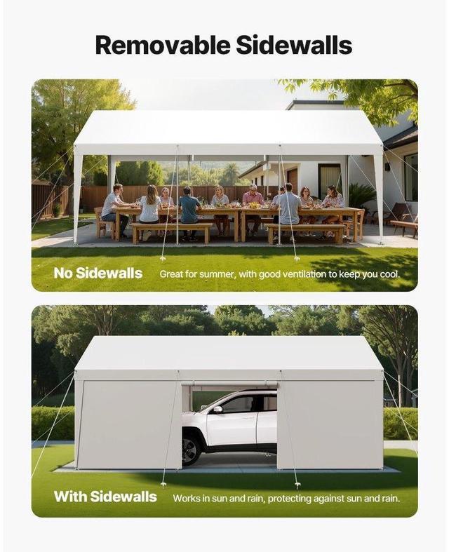 Alt view image 5 of 7 - VEVOR Carport Car Canopy 10x20FT Heavy Duty Outdoor Car Shelter with Sidewalls White