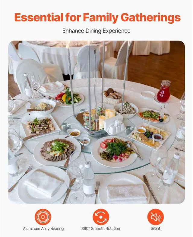 Alt view image 2 of 7 - VEVOR 30 in Glass Lazy Susan Turntable, Tempered Glass Dining Table Centerpiece with 6 Rotating Wheels, 360° Smooth and Silent Spin Tabletop Rotating Tray, for Family Gatherings, Banquets & Weddings