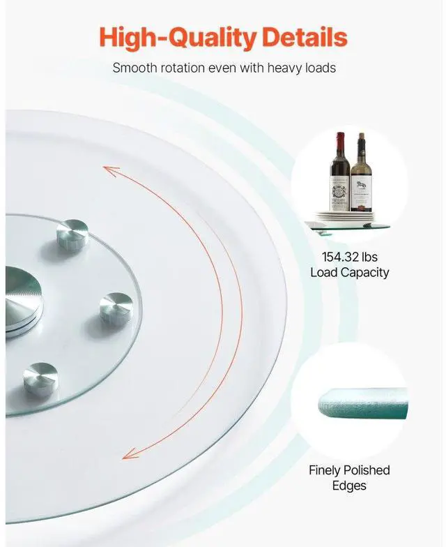 Alt view image 3 of 7 - VEVOR 30 in Glass Lazy Susan Turntable, Tempered Glass Dining Table Centerpiece with 6 Rotating Wheels, 360° Smooth and Silent Spin Tabletop Rotating Tray, for Family Gatherings, Banquets & Weddings
