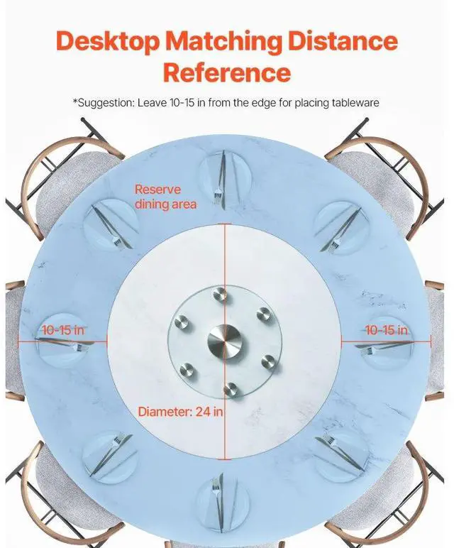 Alt view image 6 of 7 - VEVOR 30 in Glass Lazy Susan Turntable, Tempered Glass Dining Table Centerpiece with 6 Rotating Wheels, 360° Smooth and Silent Spin Tabletop Rotating Tray, for Family Gatherings, Banquets & Weddings