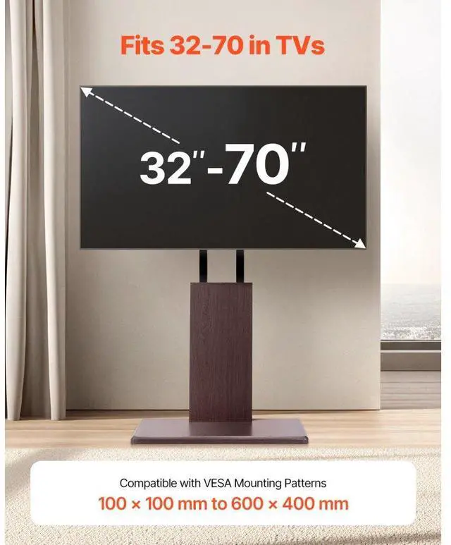 Alt view image 2 of 14 - VEVOR Universal TV Stand, Table Top TV Stand for 32-70 inch Screens, Swivel and Height Adjustable TV Mount Stand Holds up to 99 lbs with Power Strip, for Living Room, Bedroom, MAX VESA 600 x 400 mm