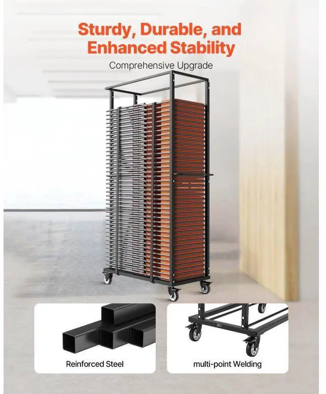 Alt view image 3 of 7 - VEVOR Folding Chair Rack Cart for 60 Chairs of 500LBS Casters/Locking Wheels