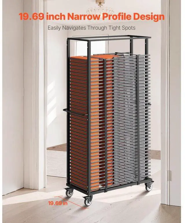 Alt view image 5 of 7 - VEVOR Folding Chair Rack Cart for 60 Chairs of 500LBS Casters/Locking Wheels