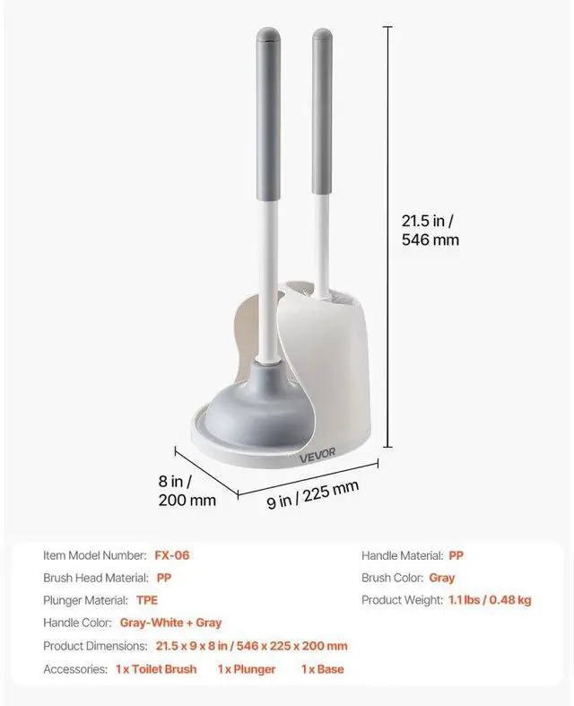 Alt view image 7 of 7 - VEVOR Toilet Brush and Plunger Set with PP Handle for Bathroom Deep Cleaning