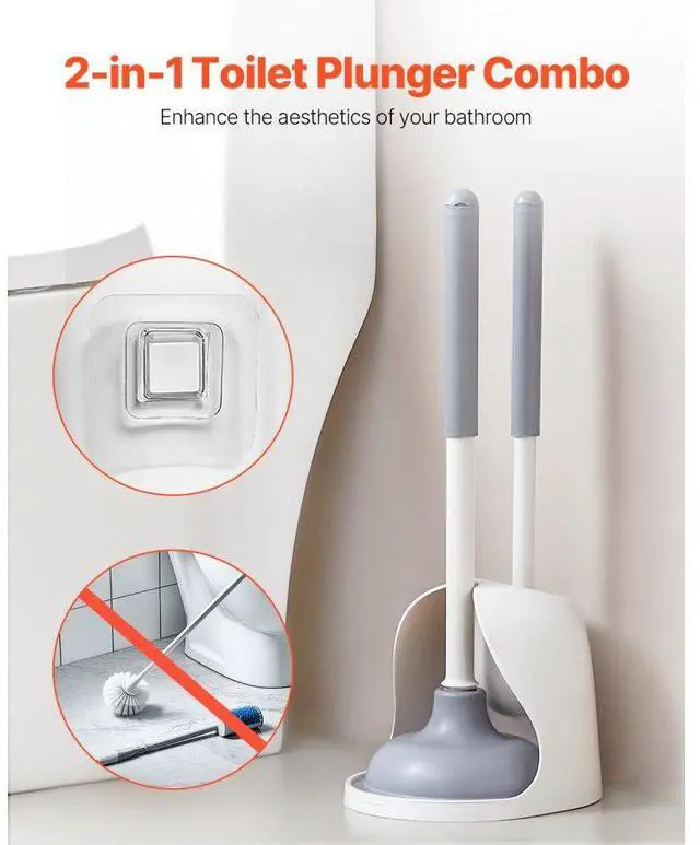 Alt view image 6 of 7 - VEVOR Toilet Brush and Plunger Set with PP Handle for Bathroom Deep Cleaning