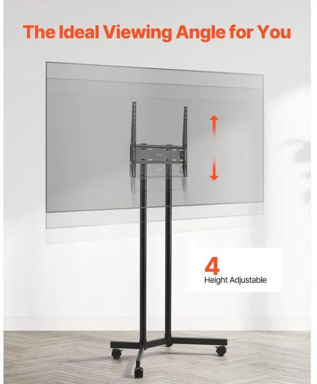 Alt view image 5 of 7 - VEVOR Rolling TV Stand, Mobile TV Cart for 32-65 Inch Screens, Height Adjustable, Portable Monitor Stand with Wheels Holds up to 88 lbs for Living Room, Bedroom, Office, Outdoor, Max VESA 400x400mm