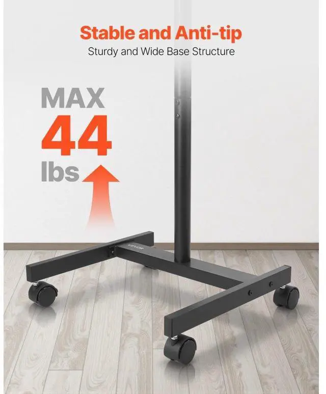 Alt view image 4 of 14 - VEVOR Rolling TV Stand, Mobile TV Cart for 17-55 Inch Screens, Portrait to Landscape, Portable TV Stand with Wheels Holds up to 44 lbs for Living Room, Bedroom, Office, Outdoor, Max VESA 200x200mm