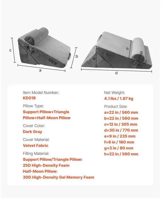 Alt view image 7 of 7 - VEVOR Orthopedic Bed Wedge Pillow 3 Pcs Adjustable for Back Leg Neck GERD Sleep