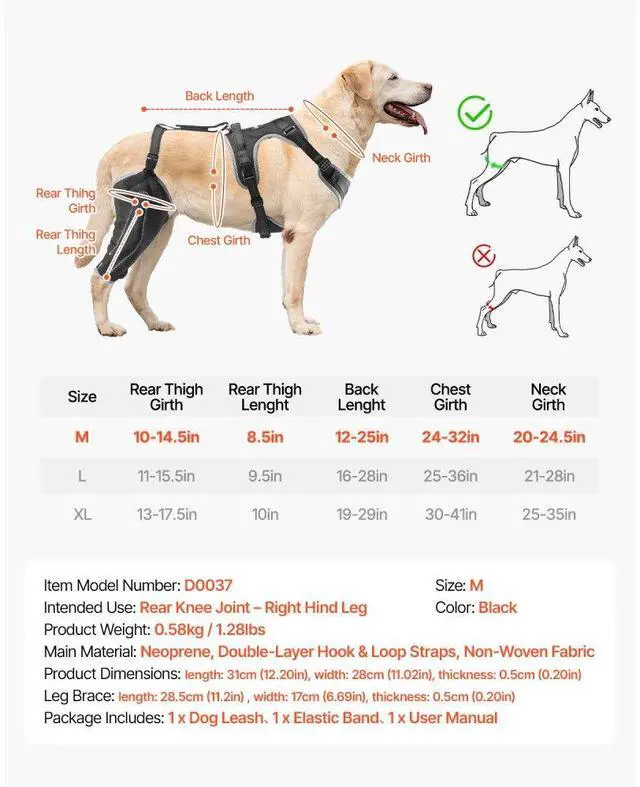 Alt view image 7 of 7 - VEVOR Dog Knee Brace for Right Leg Adjustable ACL Dog Leg Support Brace Pain Relief
