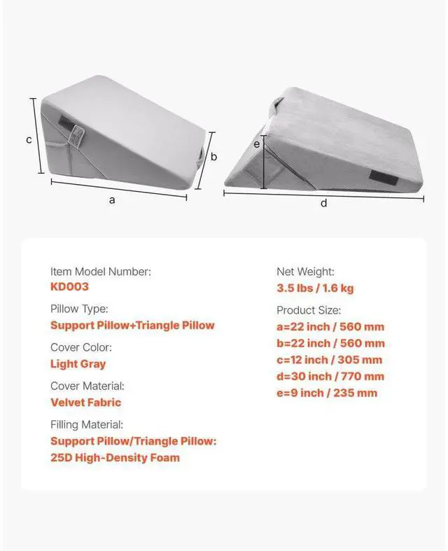 Alt view image 7 of 7 - VEVOR Orthopedic Bed Wedge Pillow Adjustable Washable for Back Leg Neck Sleeping