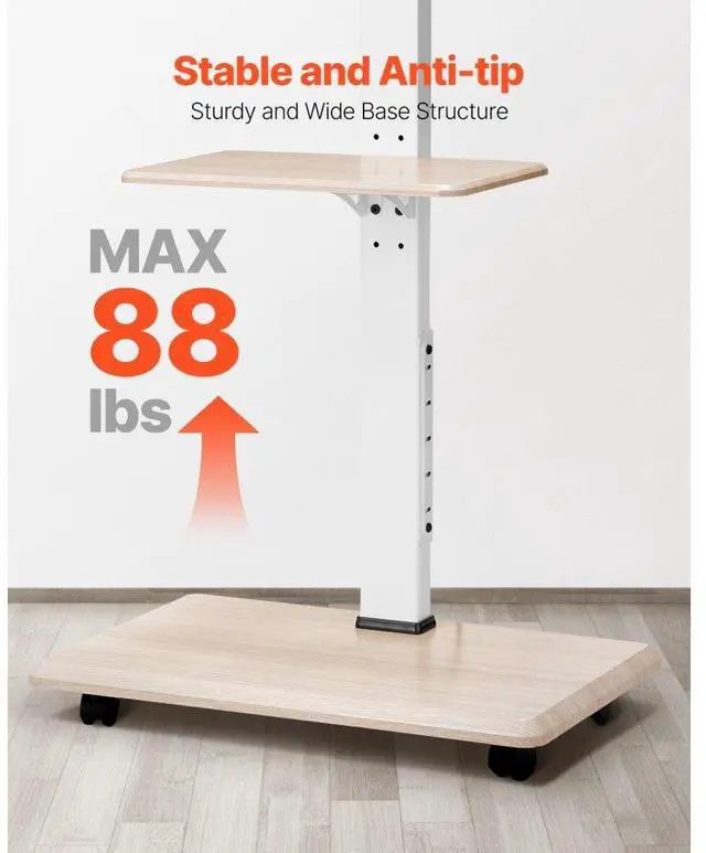 Alt view image 4 of 14 - VEVOR Rolling TV Stand, Mobile TV Cart for 32-70 Inch Screens, 25° Left-Right Rotation and Height Adjustable TV Mount with Tray, Holds up to 88 lbs for Corner, Bedroom, Outdoor, Max VESA 600x400mm