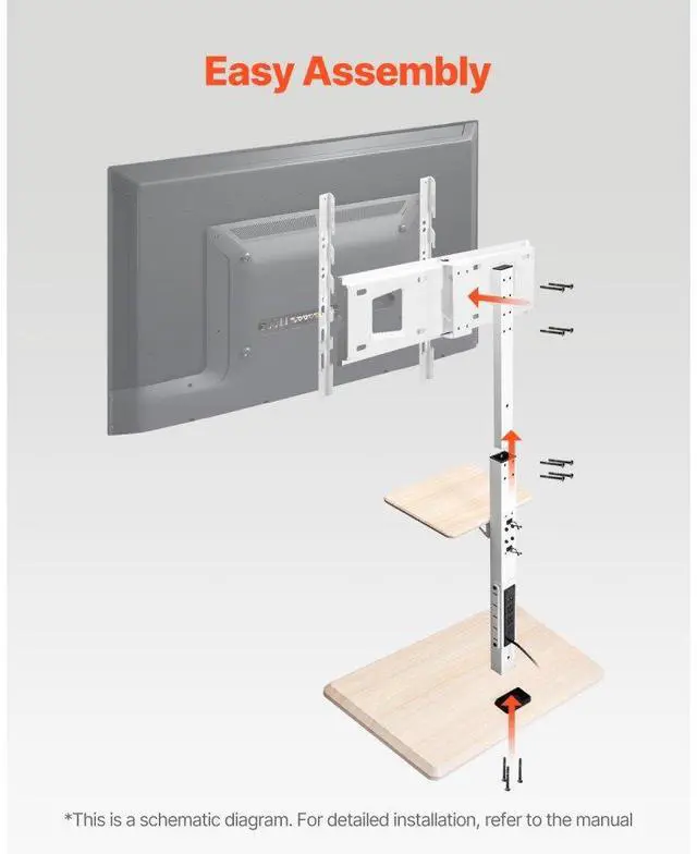 Alt view image 6 of 14 - VEVOR Rolling TV Stand, Mobile TV Cart for 32-70 Inch Screens, 25° Left-Right Rotation and Height Adjustable TV Mount with Tray, Holds up to 88 lbs for Corner, Bedroom, Outdoor, Max VESA 600x400mm