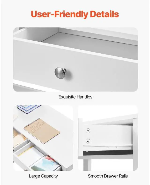 Alt view image 5 of 7 - VEVOR Small Desk with Drawers, Kids Desk for Bedroom, Modern Simple Study Table for Drawing, Reading, Writing, Rectangle MDF Furniture Study Storage Table for Home, Office, White