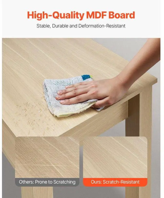 Alt view image 3 of 7 - VEVOR Small Desk with Drawers, Kids Desk for Bedroom, Modern Simple Study Table for Drawing, Reading, Writing, Rectangle MDF Furniture Study Storage Table for Home, Office, Light Wood