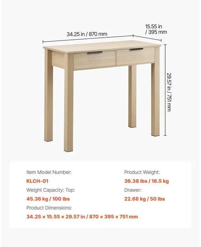Alt view image 7 of 7 - VEVOR Small Desk with Drawers, Kids Desk for Bedroom, Modern Simple Study Table for Drawing, Reading, Writing, Rectangle MDF Furniture Study Storage Table for Home, Office, Light Wood