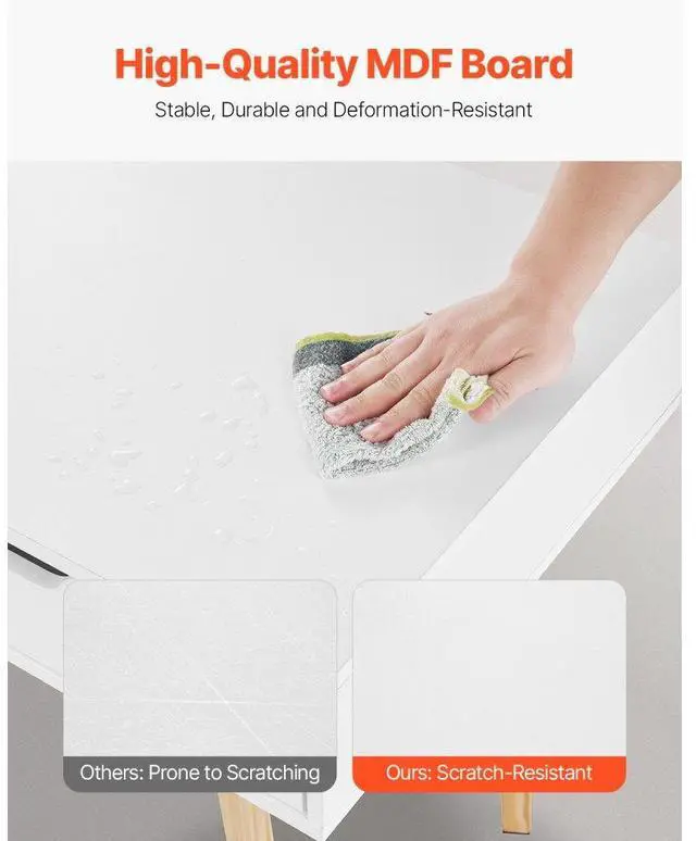 Alt view image 3 of 7 - VEVOR Small Desk with Drawers, Kids Desk for Bedroom, Wooden Simple Study Table for Drawing, Reading, Writing, Rectangle MDF Furniture Study Storage Table for Home, Office, White + Wood